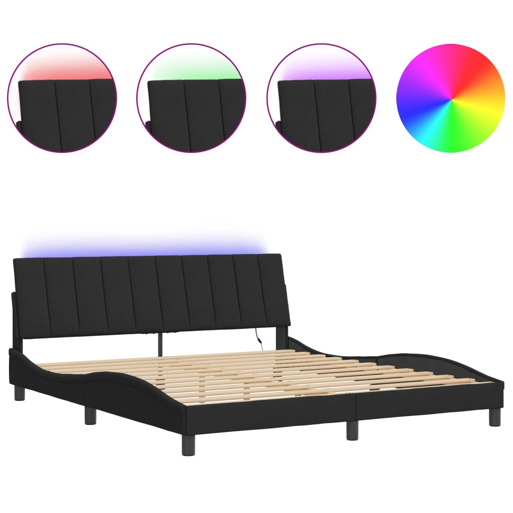 vidaXL Rám postele s LED svetlami čierny 180x200 cm zamat