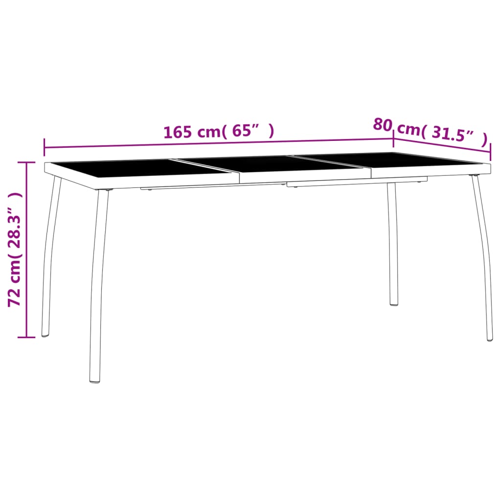 vidaXL Záhradný stôl antracitový 165x80x72 cm oceľová sieťovina