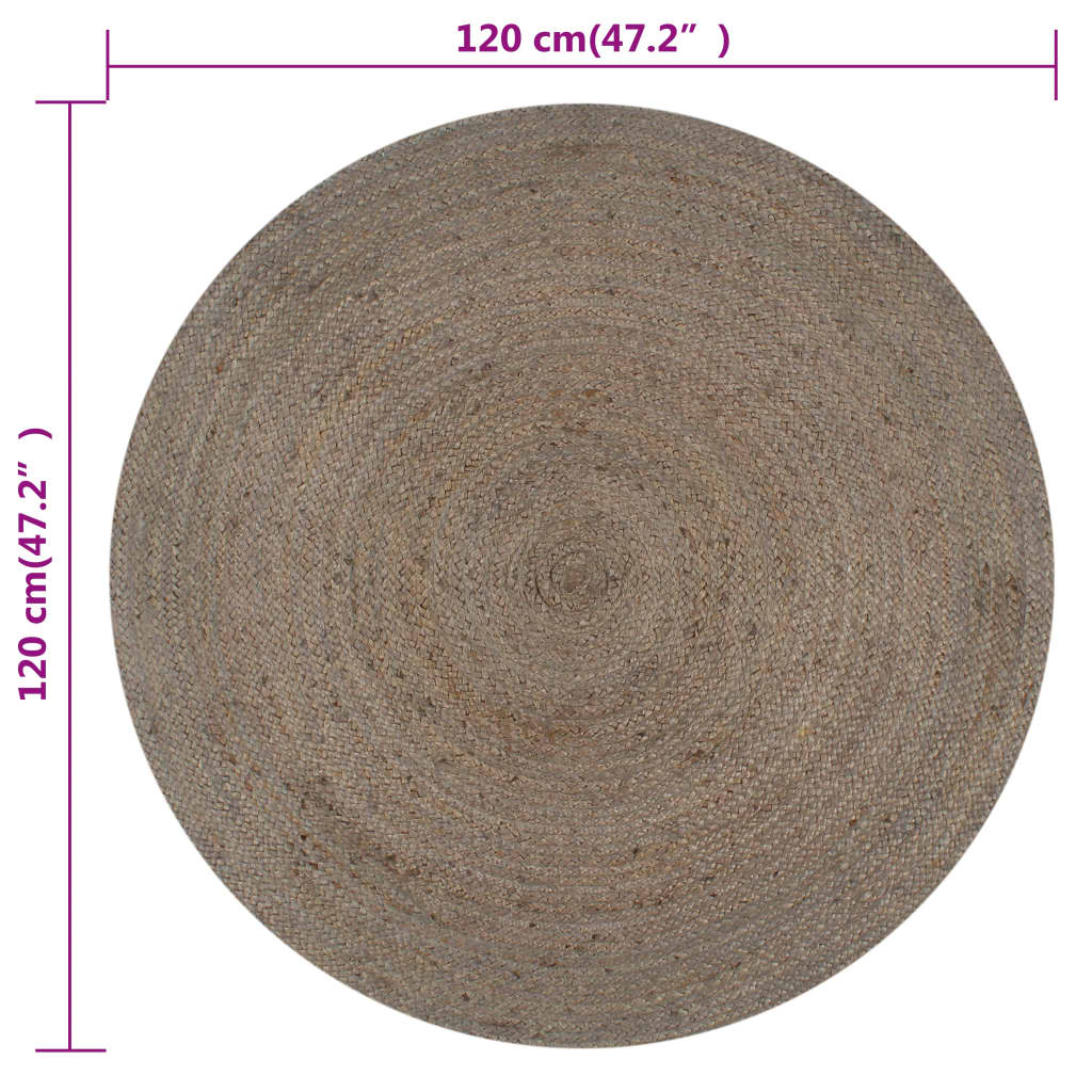 vidaXL Ručne vyrobený koberec sivý 120 cm jutový okrúhly