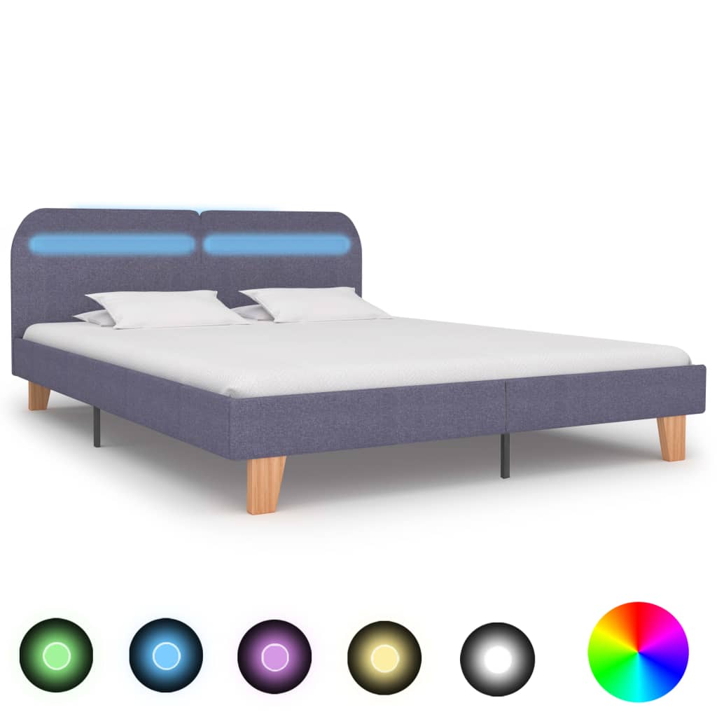 vidaXL Rám postele s LED svetlom bledosivý látkový 160x200 cm
