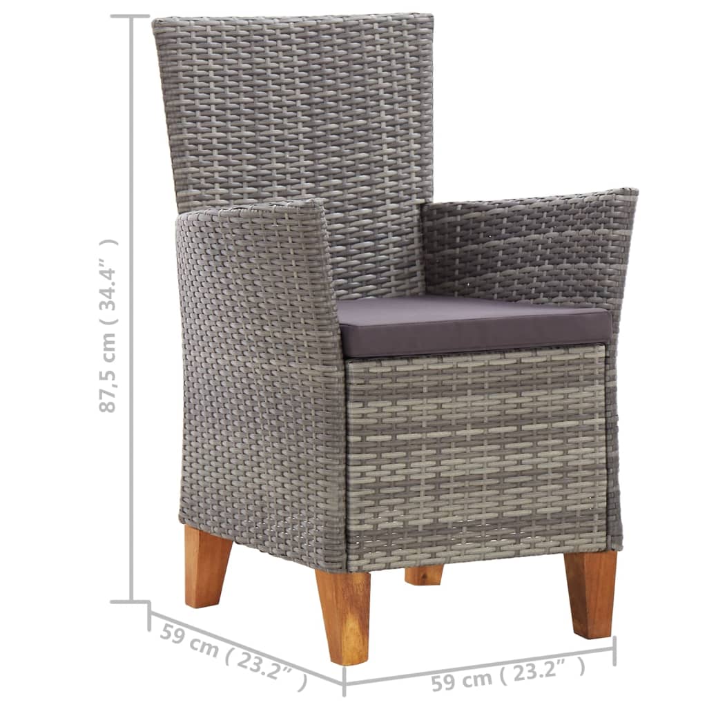 vidaXL Záhradné stoličky 2 ks s podložkami sivé polyratanové