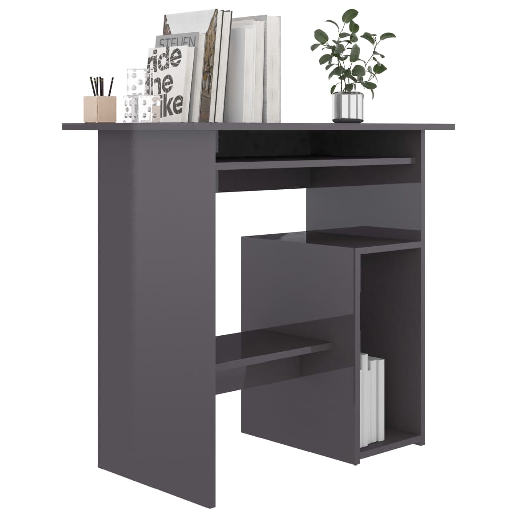 vidaXL Písací stôl, lesklý sivý 80x45x74 cm, drevotrieska