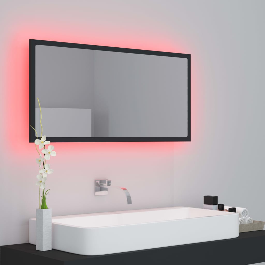 vidaXL Kúpeľňové zrkadlo s LED sivé 90x8,5x37 cm spracované drevo