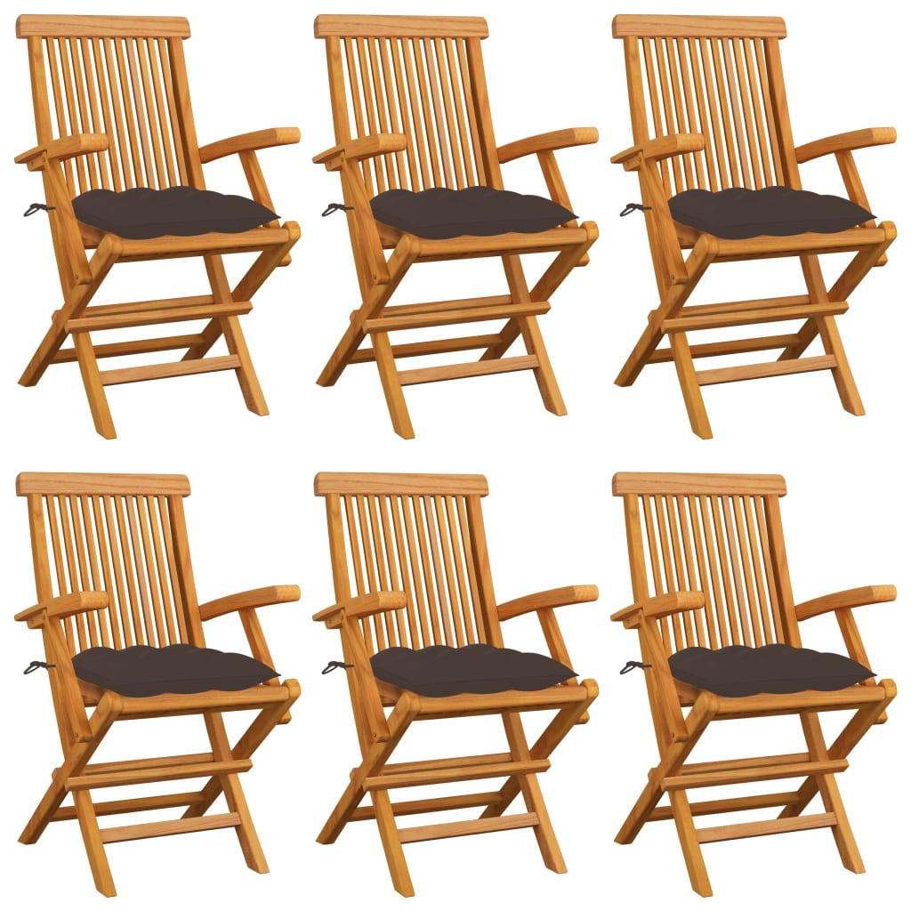 vidaXL Záhradné stoličky so sivohnedými podložkami 6 ks tíkový masív