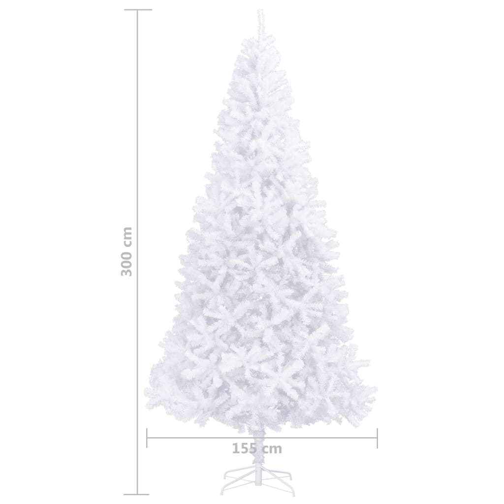 vidaXL Osvetlený umelý vianočný stromček s guľami, LED 300 cm, biely
