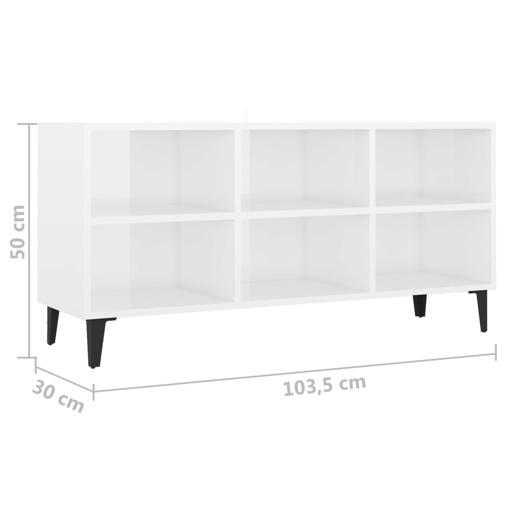 vidaXL TV stolík nohy z kovu lesklý biely 103,5x30x50 cm
