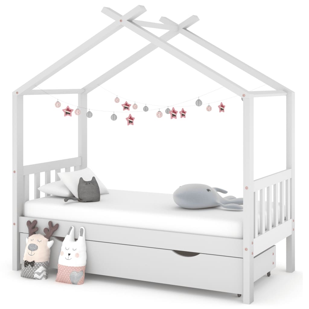 vidaXL Detský posteľný rám so zásuvkou biely borovica 80x160 cm