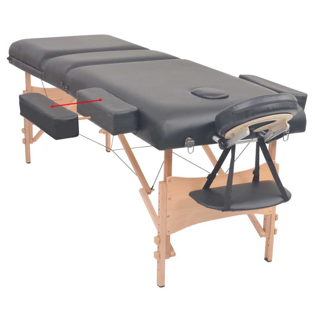 vidaXL Skladací masážny stôl, 3 zóny, 10 cm hrubý, čierny