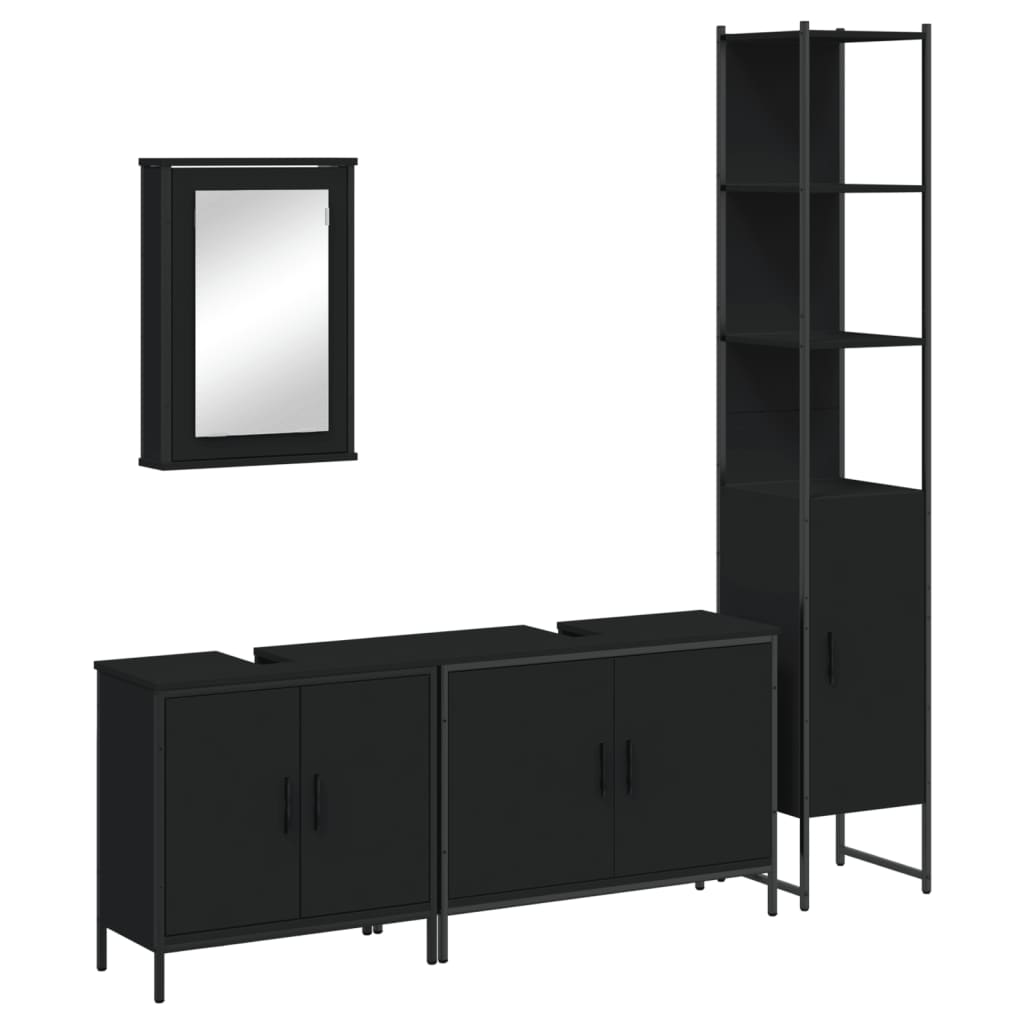 vidaXL 4-dielna sada kúpeľňového nábytku čierna kompozitné drevo