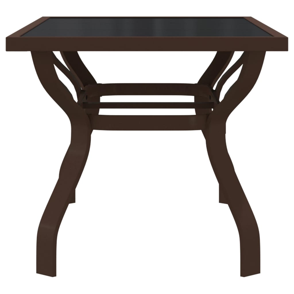 vidaXL Záhradný stôl hnedo-čierny 140x70x70 cm oceľ a sklo