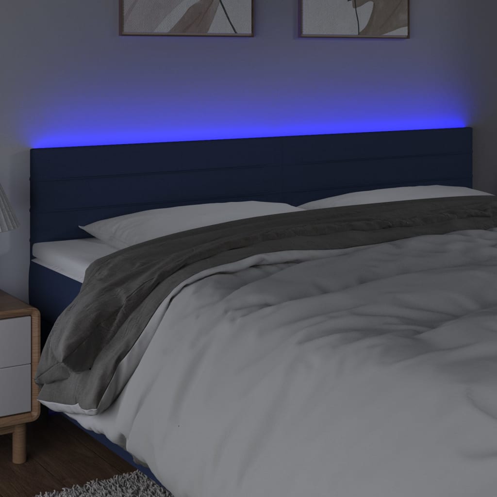 vidaXL Čelo postele s LED modré 160x5x78/88 cm látka