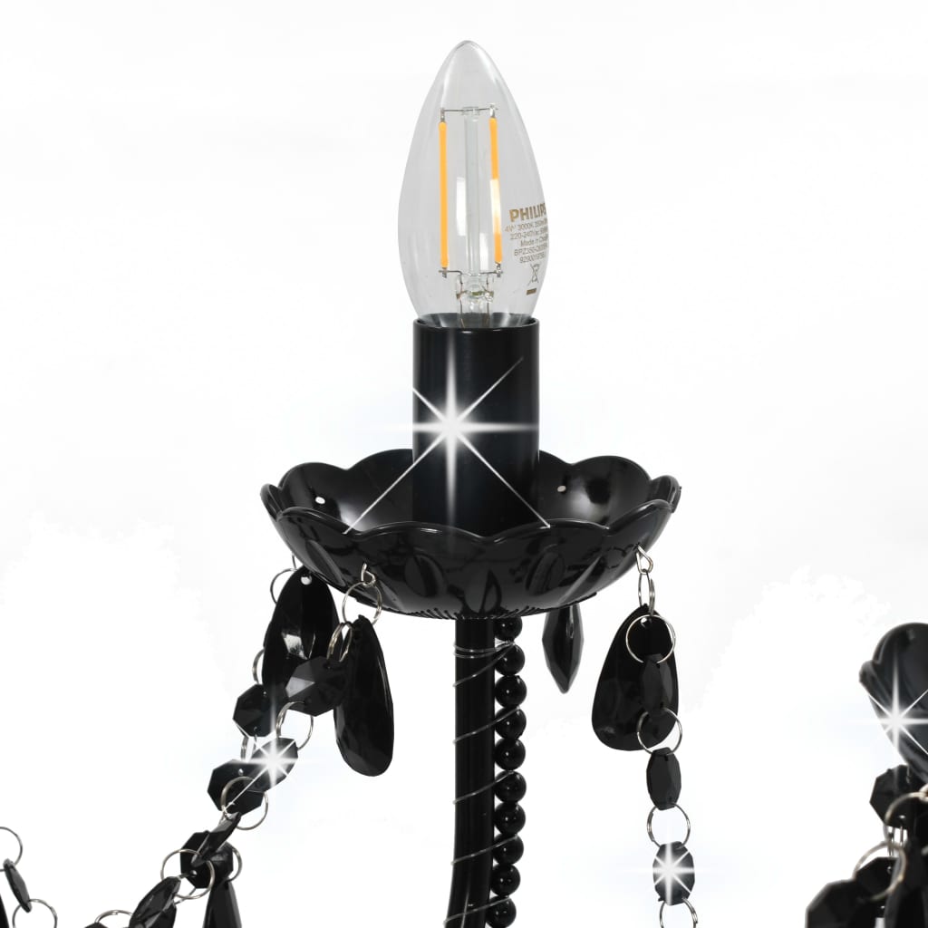 vidaXL Luster s korálkami čierny 12 x E14 žiaroviek