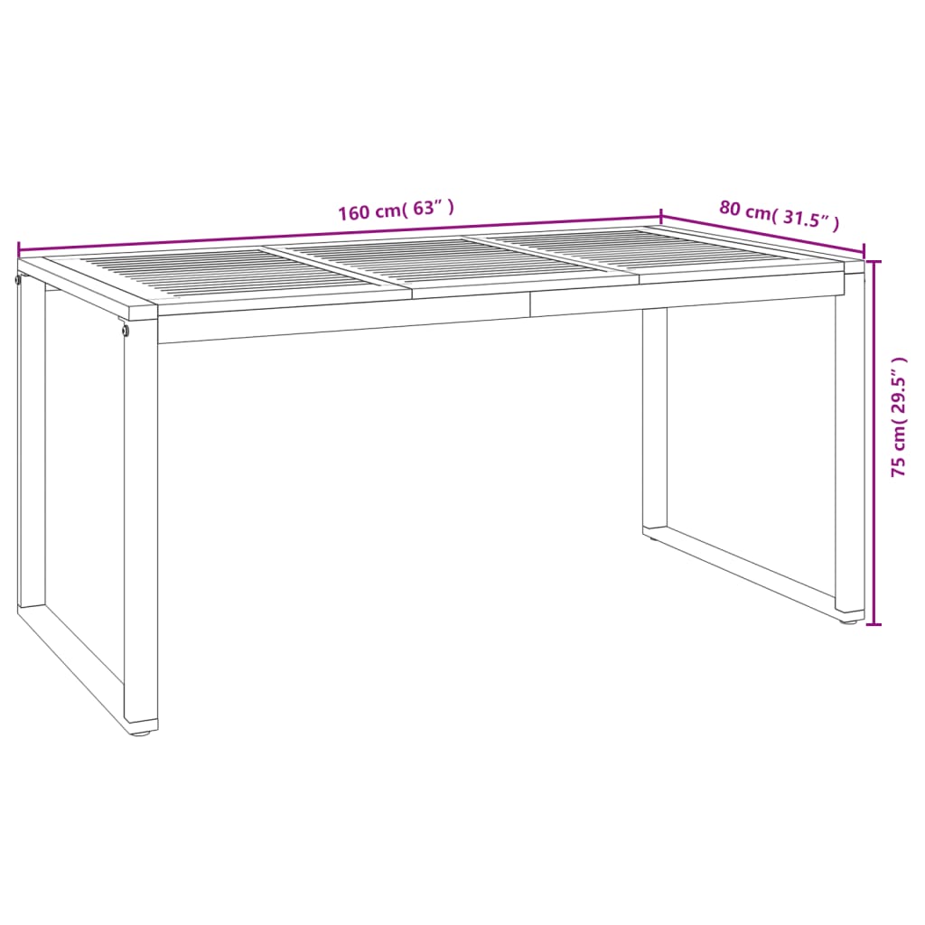 vidaXL Záhradný stôl s nohami v tvare U 160x80x75 cm akáciový masív