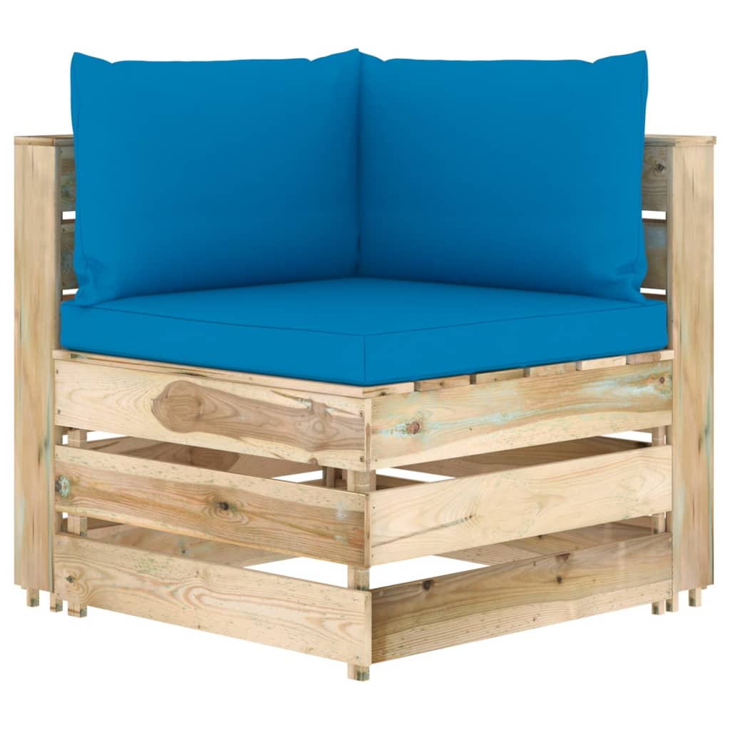 vidaXL 7-dielna záhradná sedacia súprava s podložkami zelené impregnované drevo
