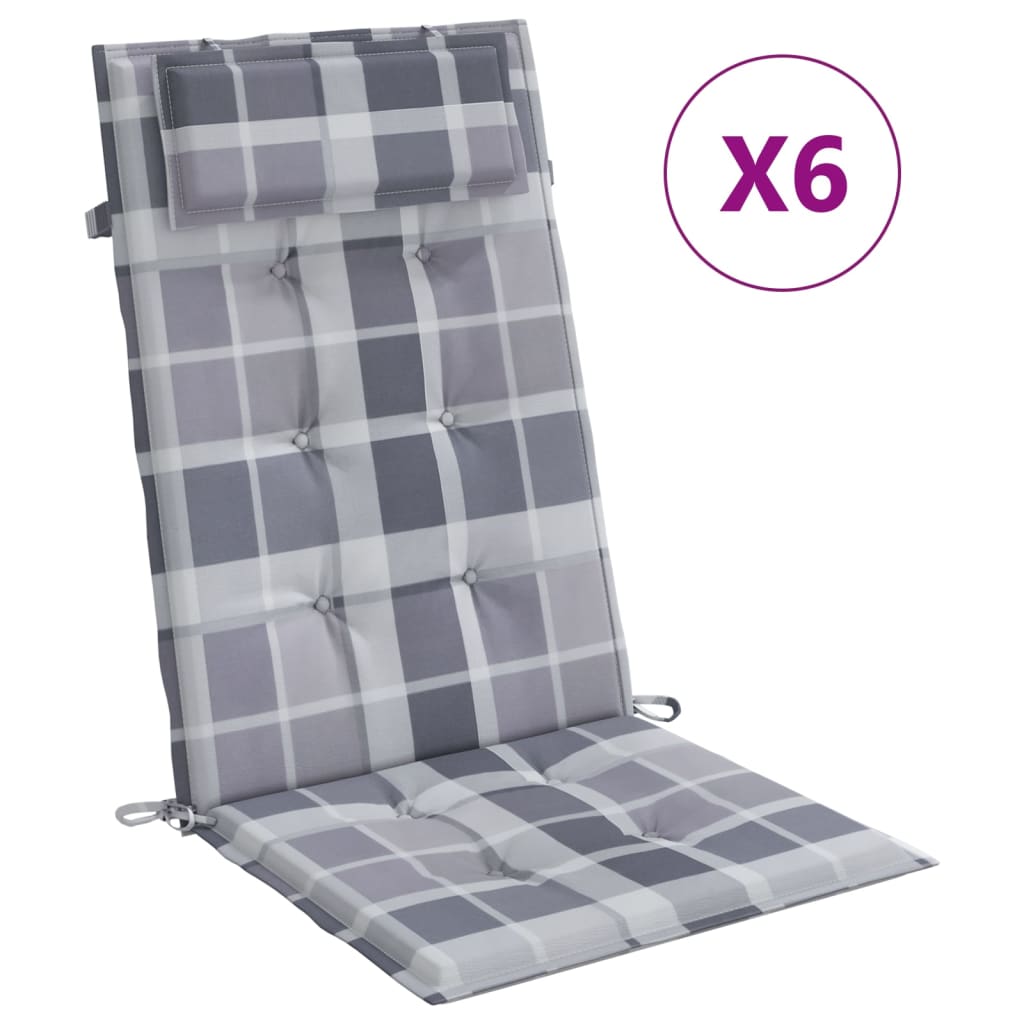vidaXL Podušky na stoličky s vysokým operadlom 6 ks sivé kocky látka