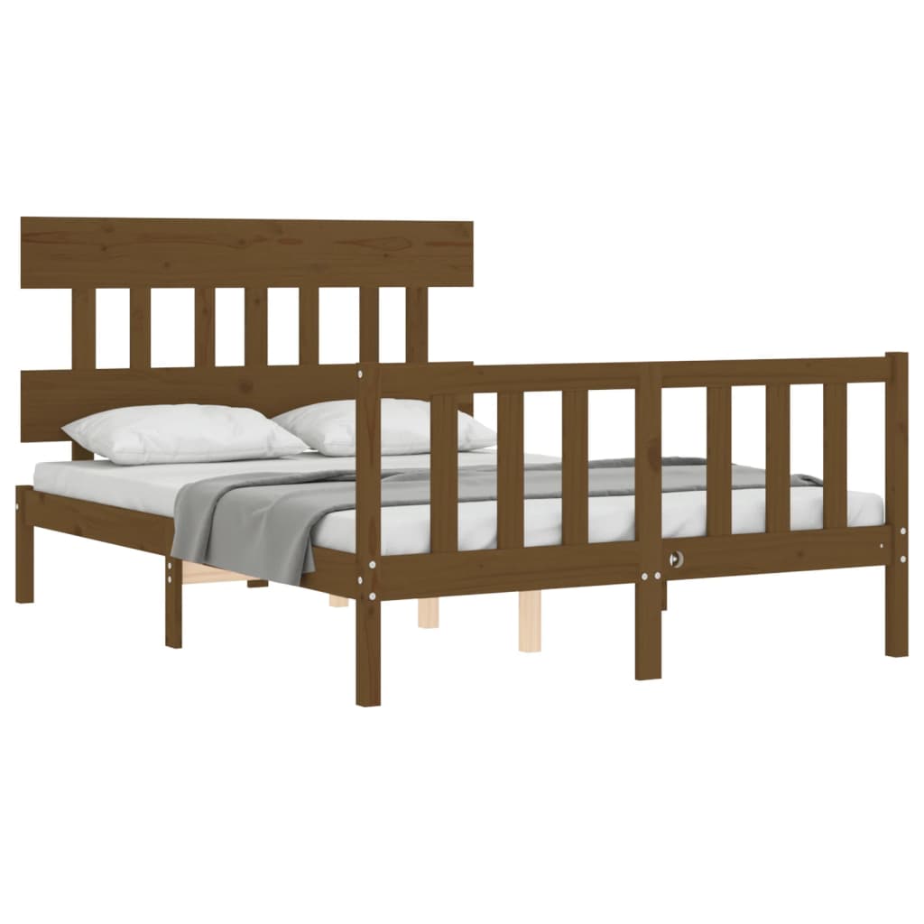 vidaXL Rám postele s čelom medovohnedý malé dvojlôžko masívne drevo