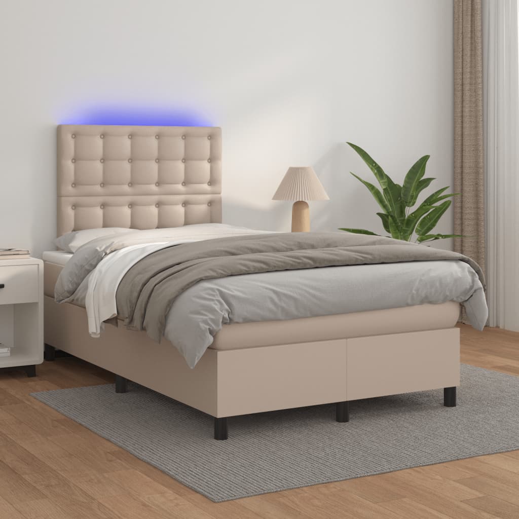vidaXL Boxspring posteľ+matrac a LED, kapučínová 120x190cm, umelá koža