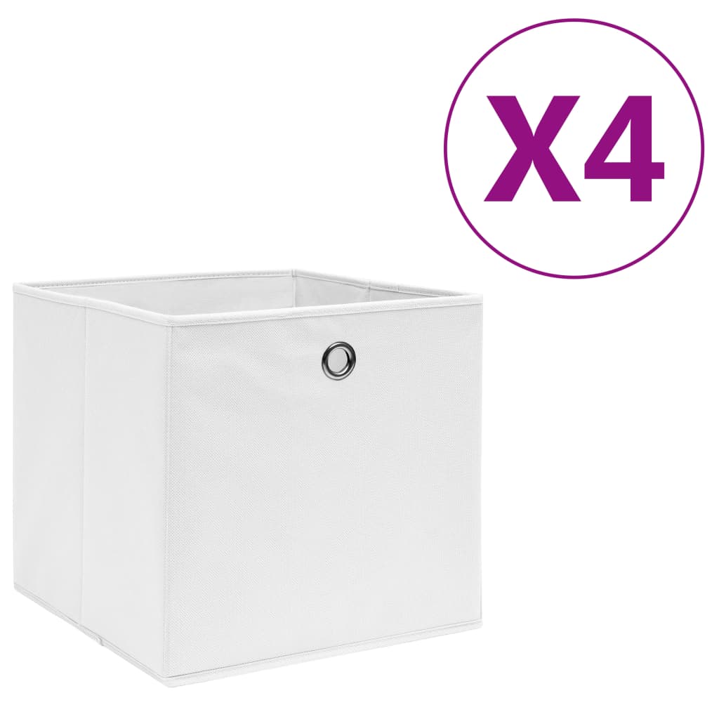 vidaXL Úložné boxy 4 ks, netkaná textília 28x28x28 cm, biele