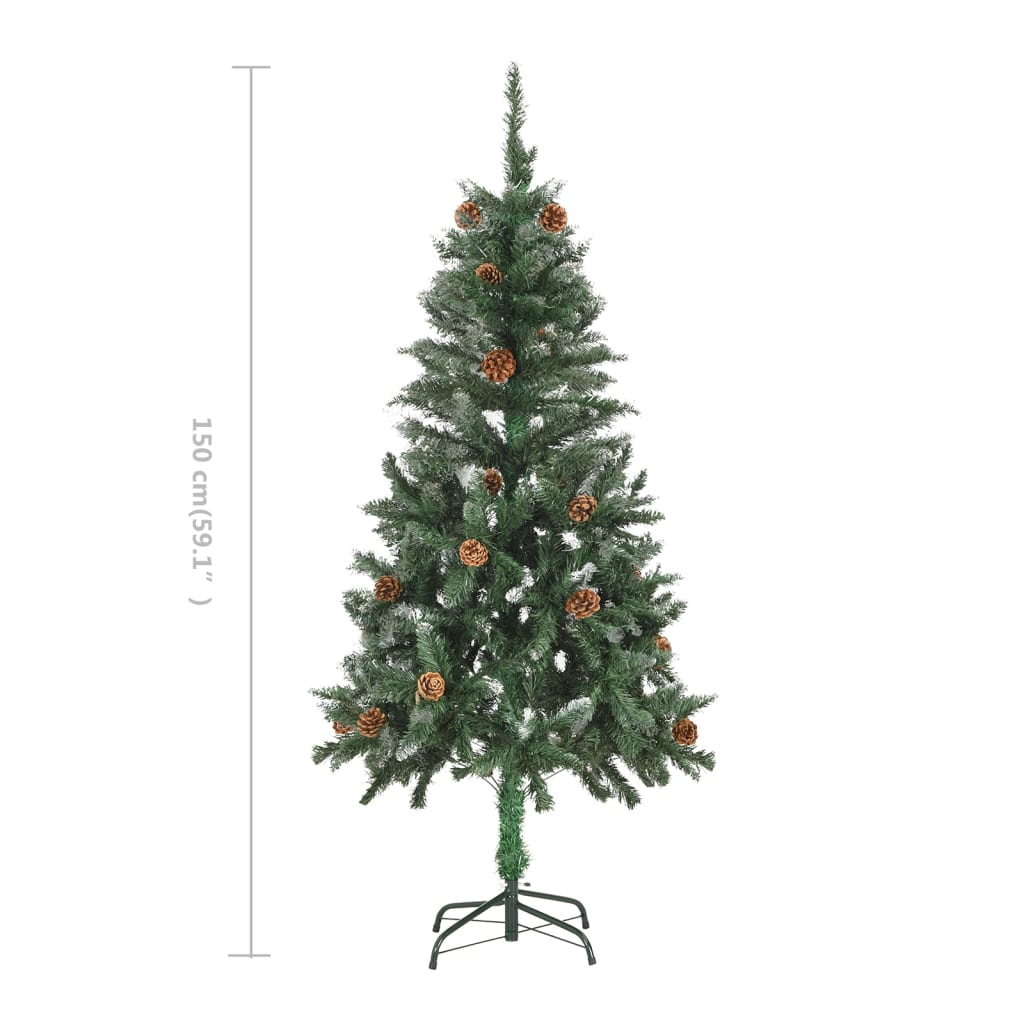 vidaXL Umelý vianočný stromček s borovicovými šiškami biele vetvičky 150 cm