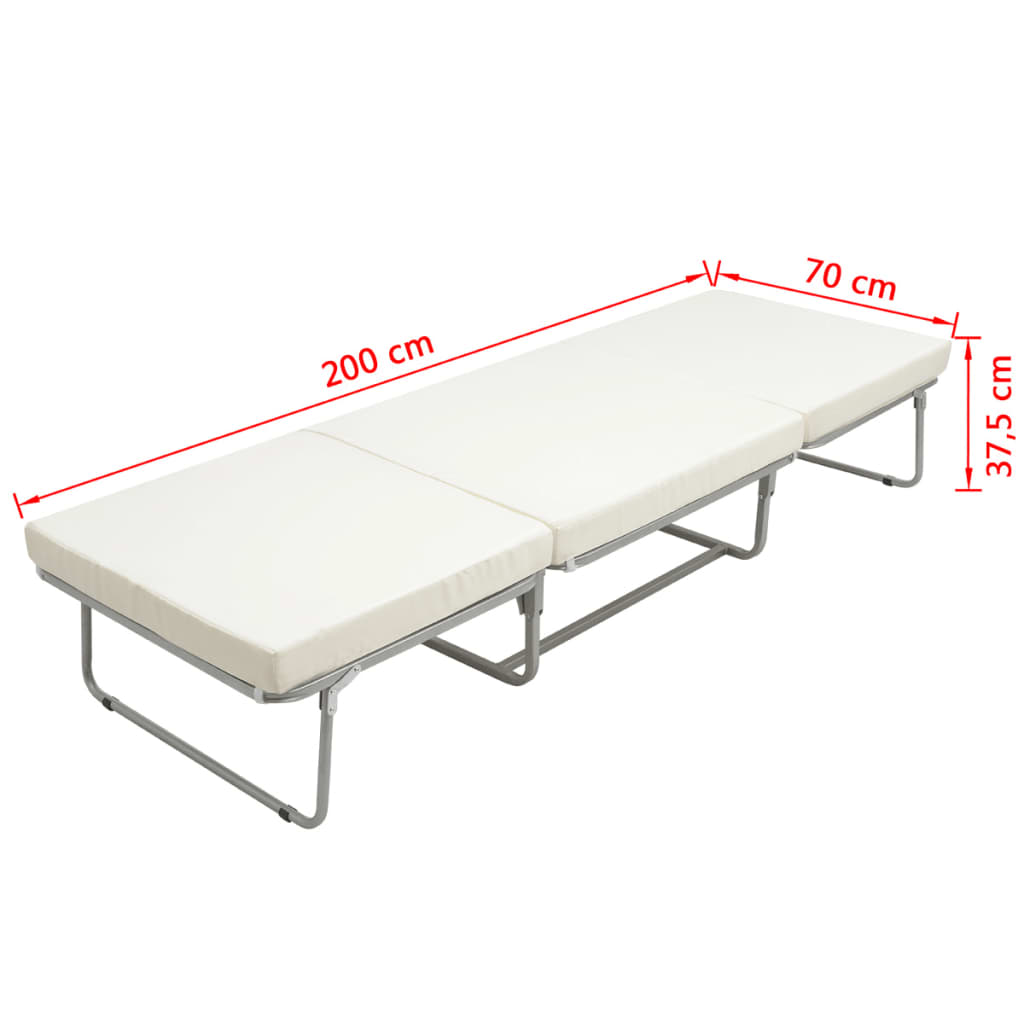 vidaXL Skladacia posteľ s matracom, biela, oceľ 70x200 cm