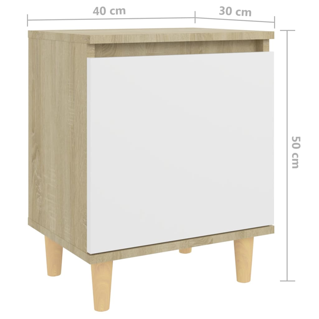 vidaXL Nočný stolík s drevenými nohami dub sonoma a biely 40x30x50 cm