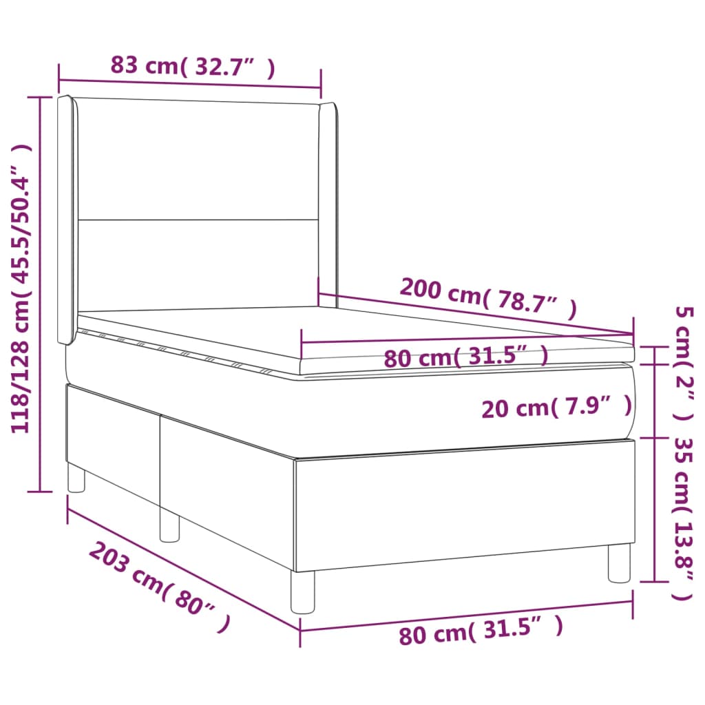 vidaXL Posteľ boxsping s matracom a LED bledosivá 80x200 cm látka
