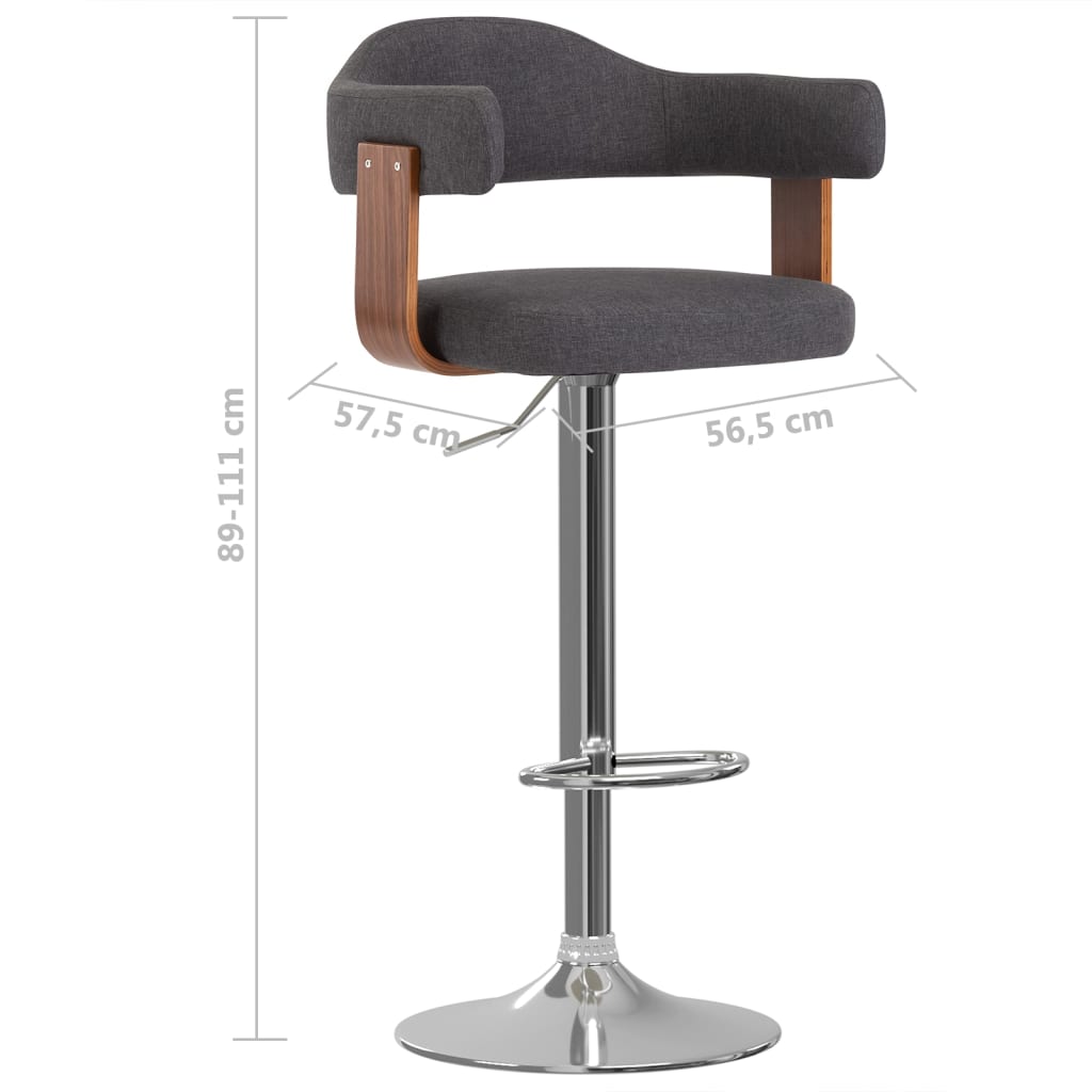 vidaXL Barové stoličky 2 ks tmavosivé ohýbané drevo a látka