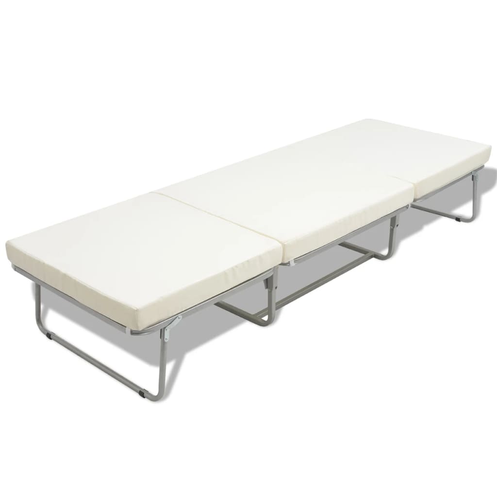 vidaXL Skladacia posteľ s matracom, biela, oceľ 70x200 cm