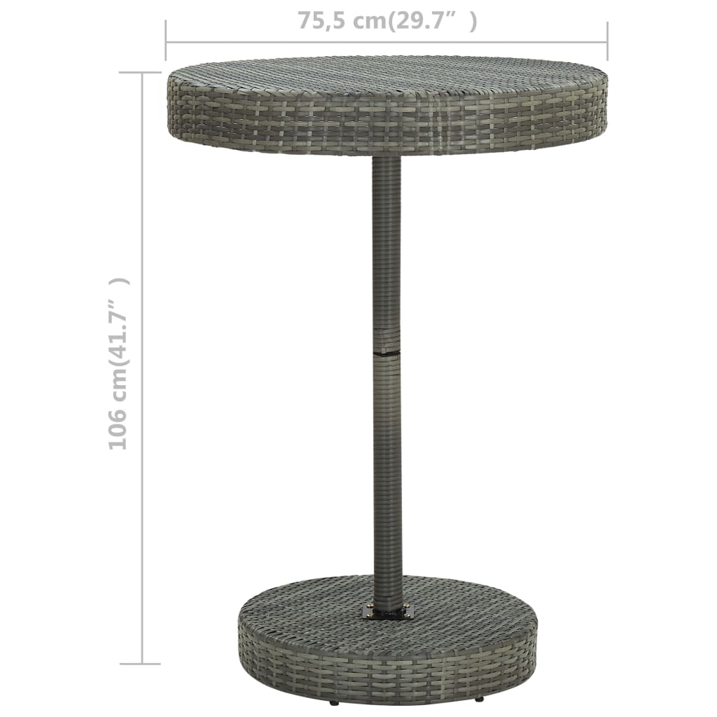 vidaXL Záhradný stolík sivý 75,5x106 cm polyratanový
