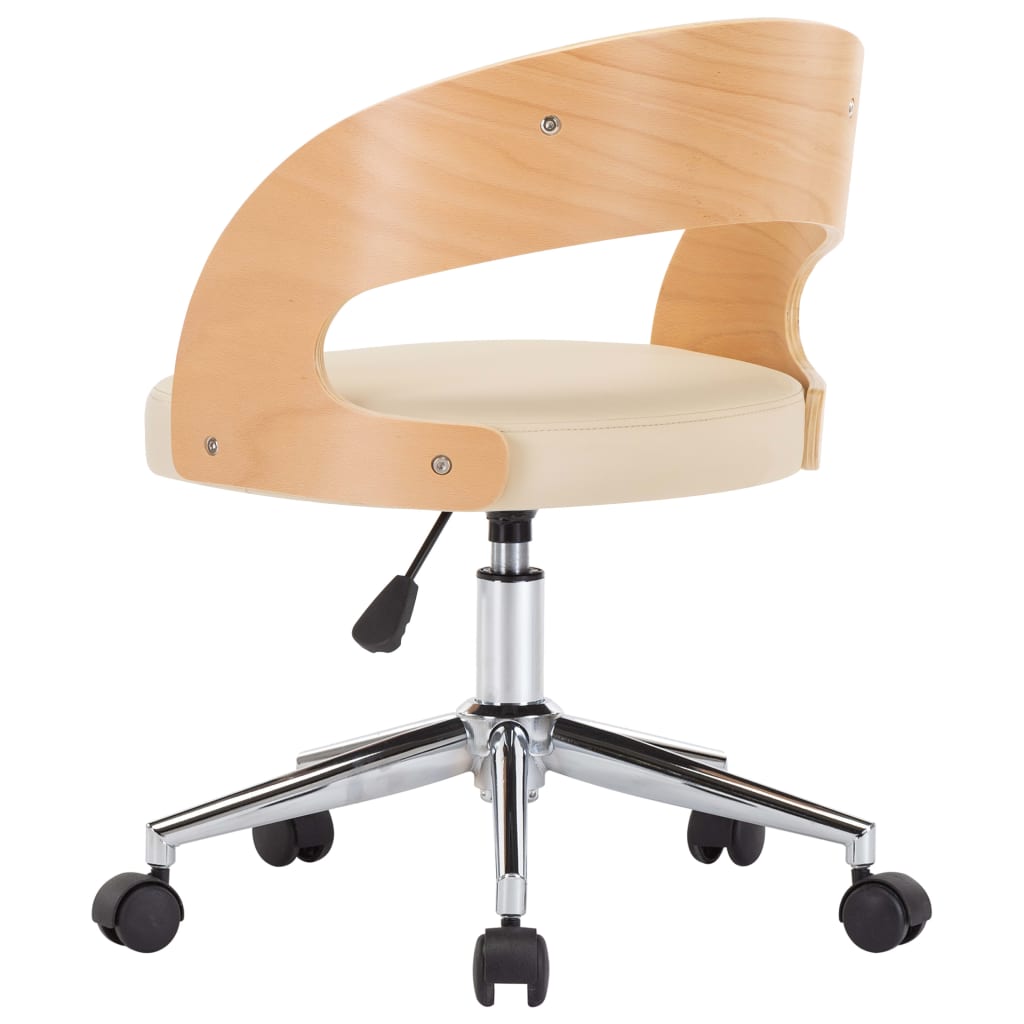 vidaXL Otočná jedálenská stolička, krémová, ohýbané drevo a umelá koža
