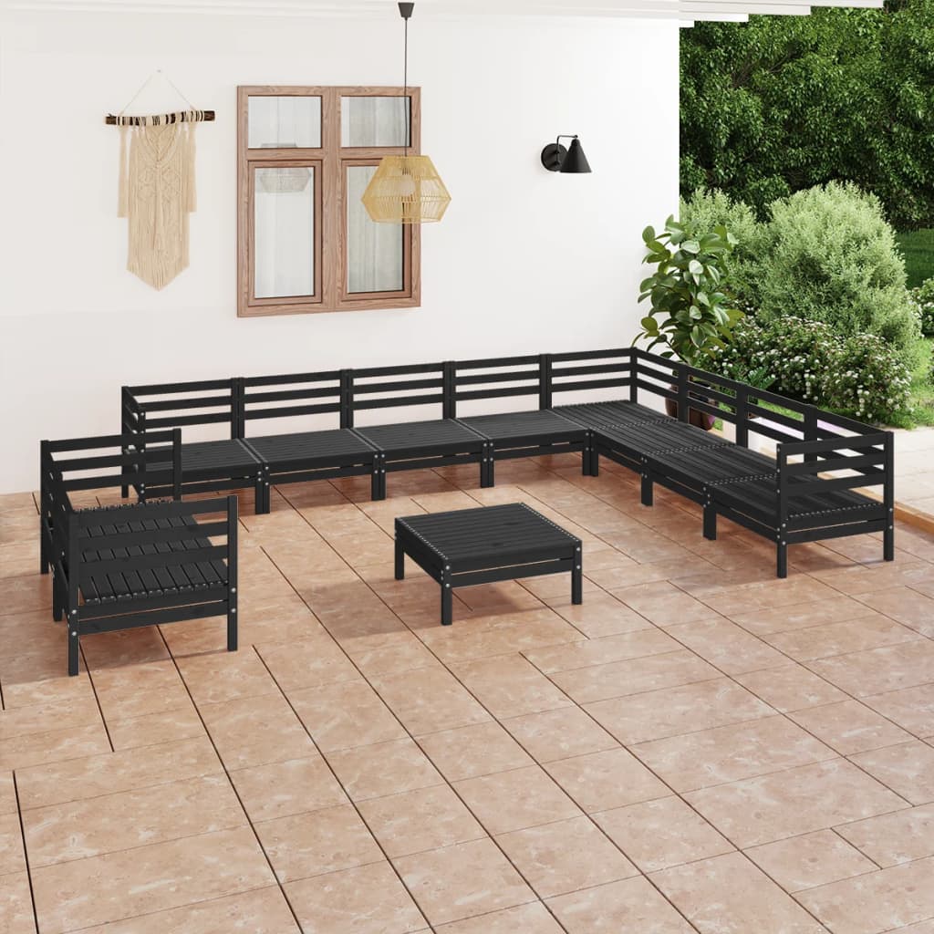 vidaXL 11-dielna záhradná sedacia súprava, borovicový masív, čierna