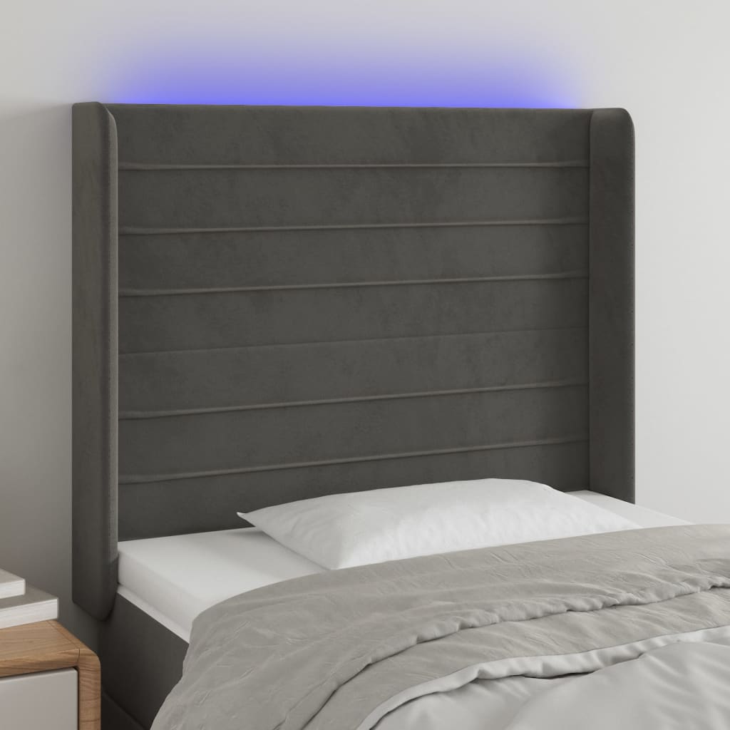 vidaXL Čelo postele s LED tmavosivé 103x16x118/128 cm zamat