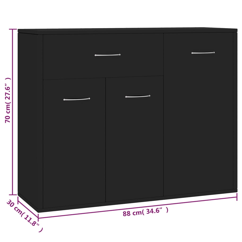 vidaXL Komoda, čierna 88x30x70 cm, kompozitné drevo