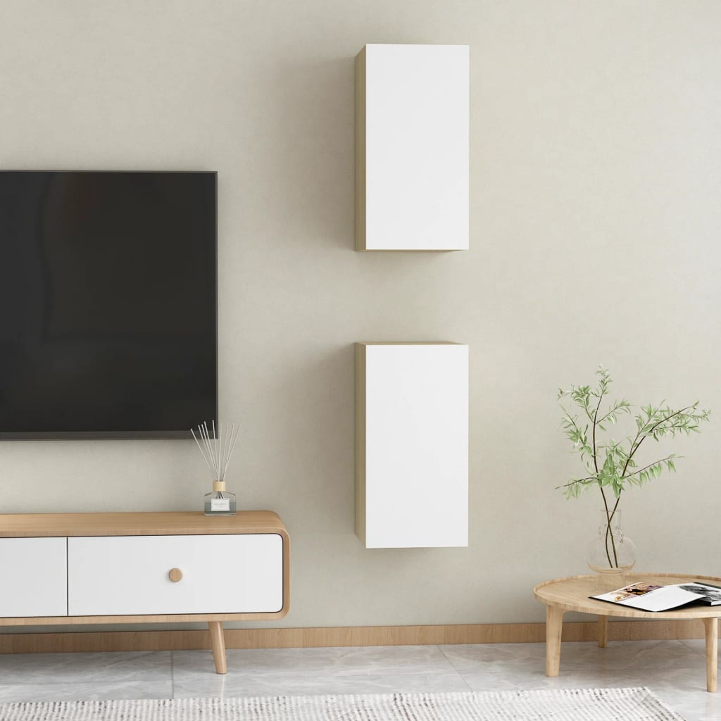 vidaXL TV skrinky 2 ks, biela+sonoma 30,5x30x60 cm, kompozitné drevo
