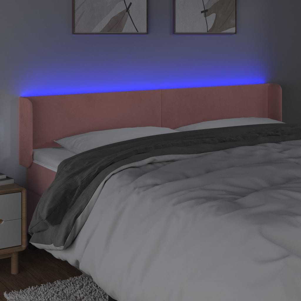 vidaXL Čelo postele s LED ružové 203x16x78/88 cm zamat