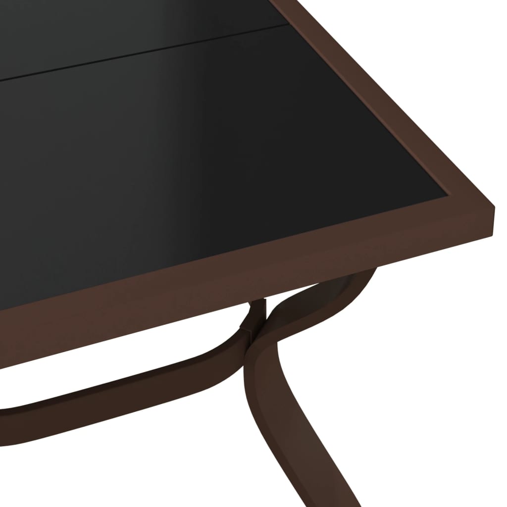 vidaXL Záhradný stôl hnedo-čierny 140x70x70 cm oceľ a sklo