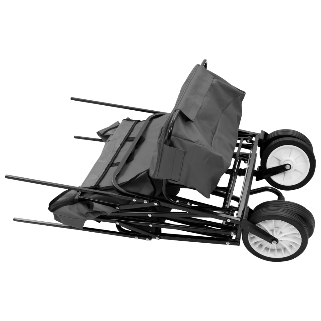 vidaXL Skladací ručný vozík so strieškou, oceľ, sivý