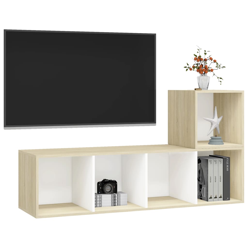 vidaXL 2-dielna súprava TV skriniek biela a dub sonoma drevotrieska