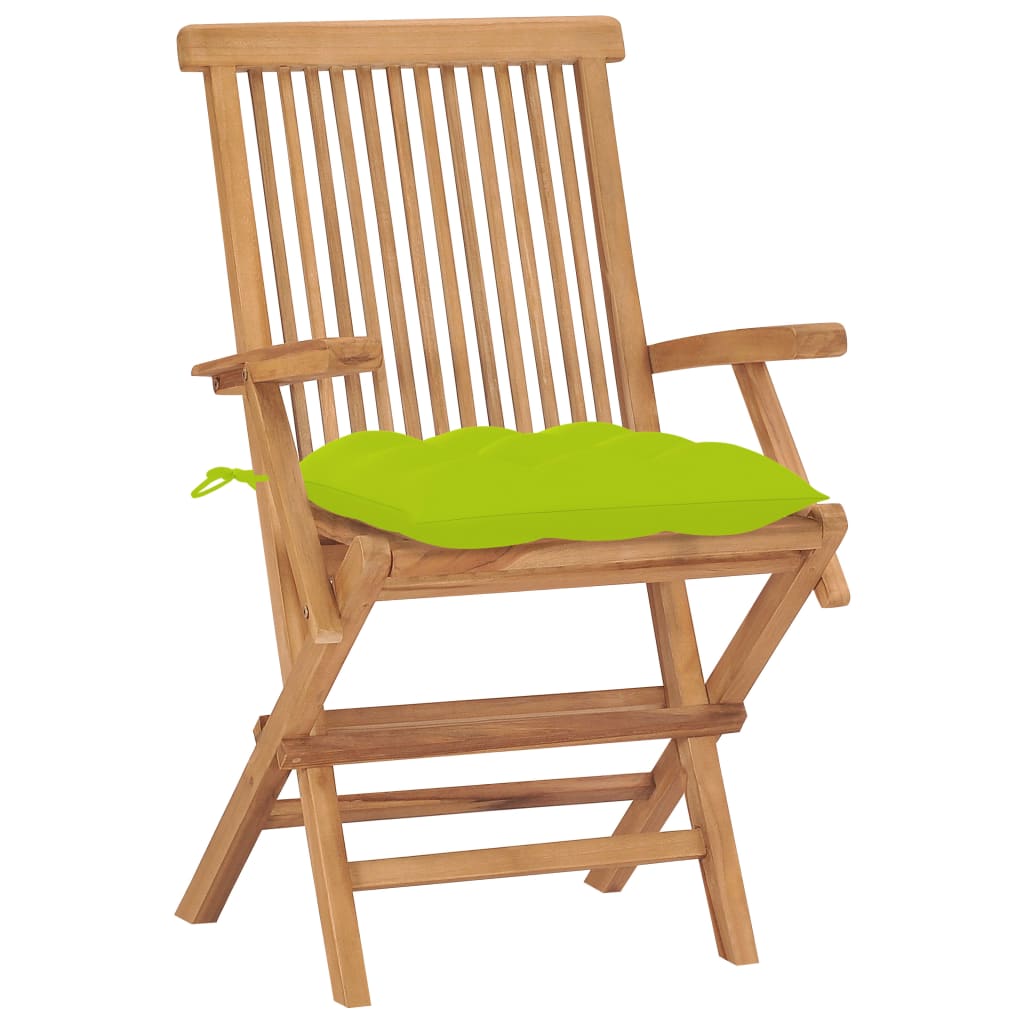 vidaXL Záhradné stoličky žiarivo zelenými podložkami 2 ks tíkový masív