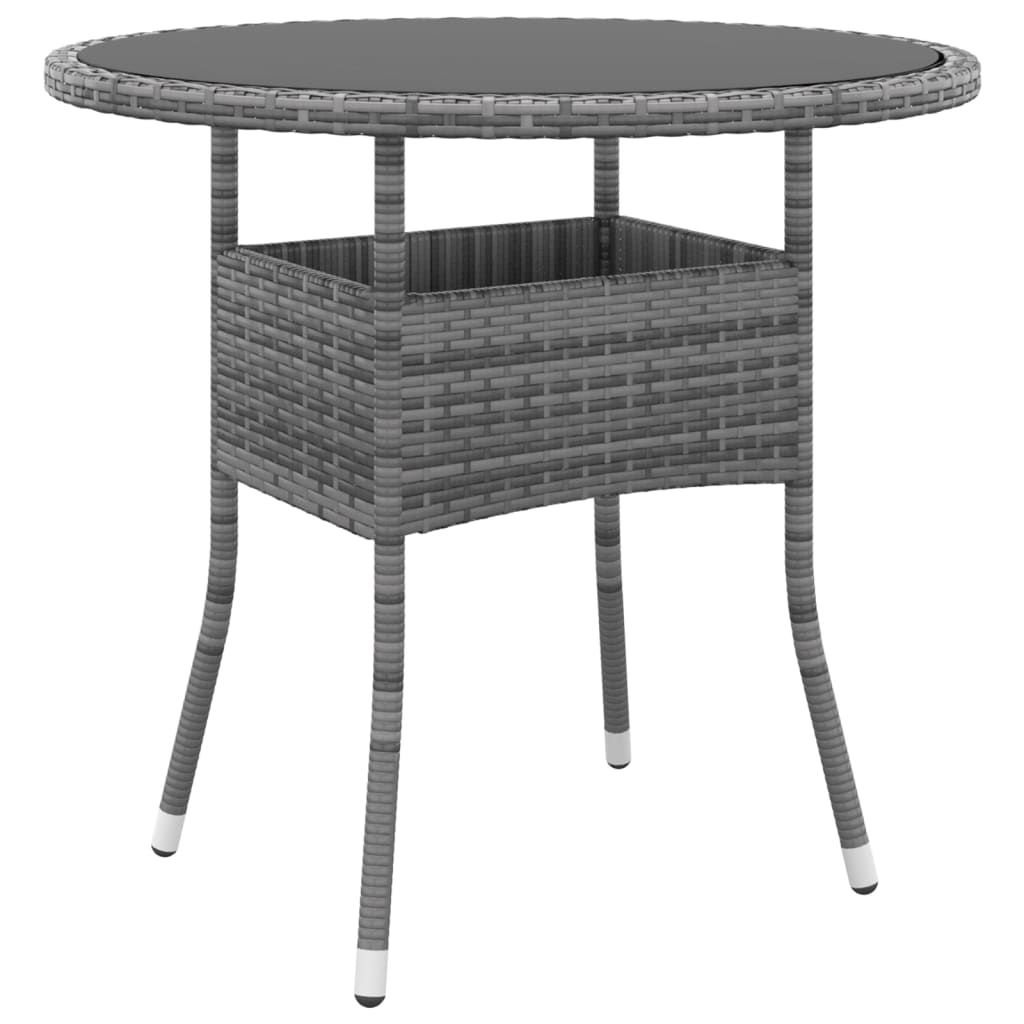 vidaXL Záhradný stôl Ø80x75 cm tvrdené sklo a polyratan sivý