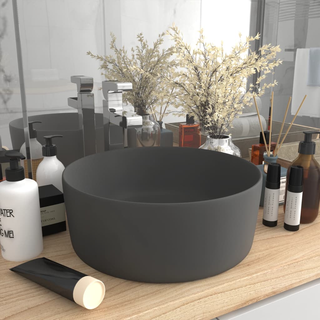 vidaXL Luxusné umývadlo, okrúhle, matné tmavosivé 40x15 cm, keramika