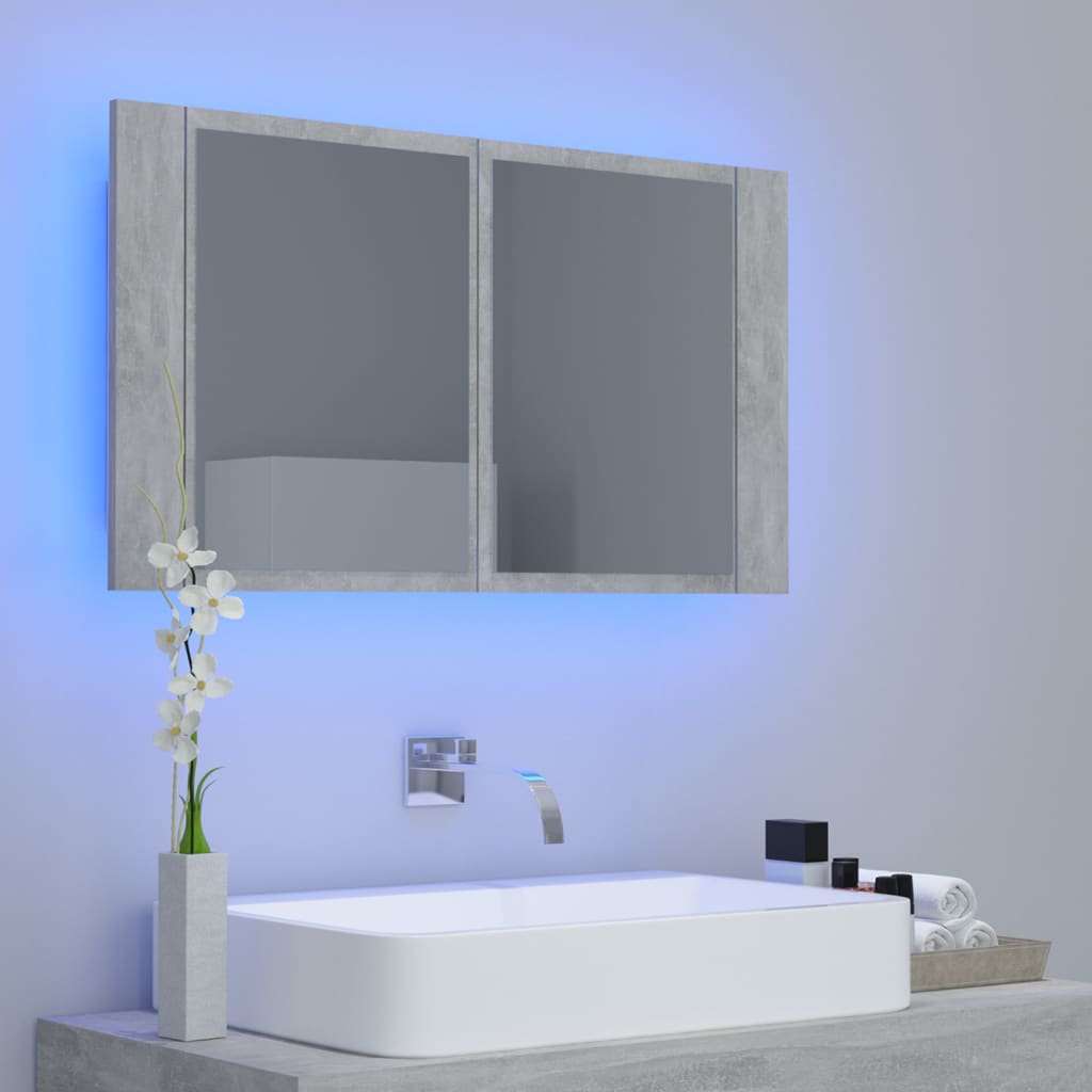vidaXL LED kúpeľňová zrkadlová skrinka betónová sivá 80x12x45 cm akryl