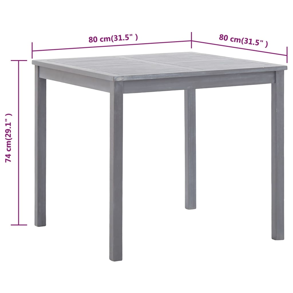 vidaXL Záhradný stôl, sivý 80x80x74 cm, akáciový masív