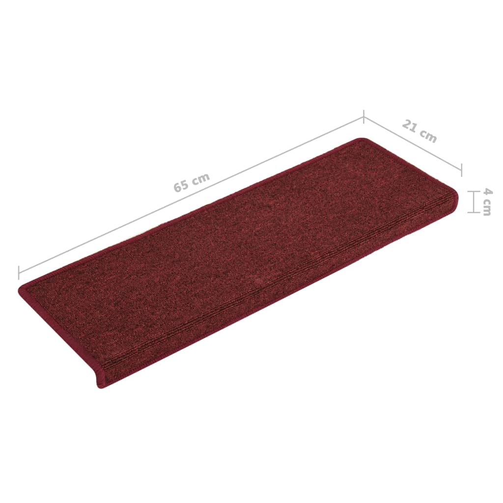 vidaXL Kobercové nášľapy na schody 15 ks 65x21x4 cm matné červené