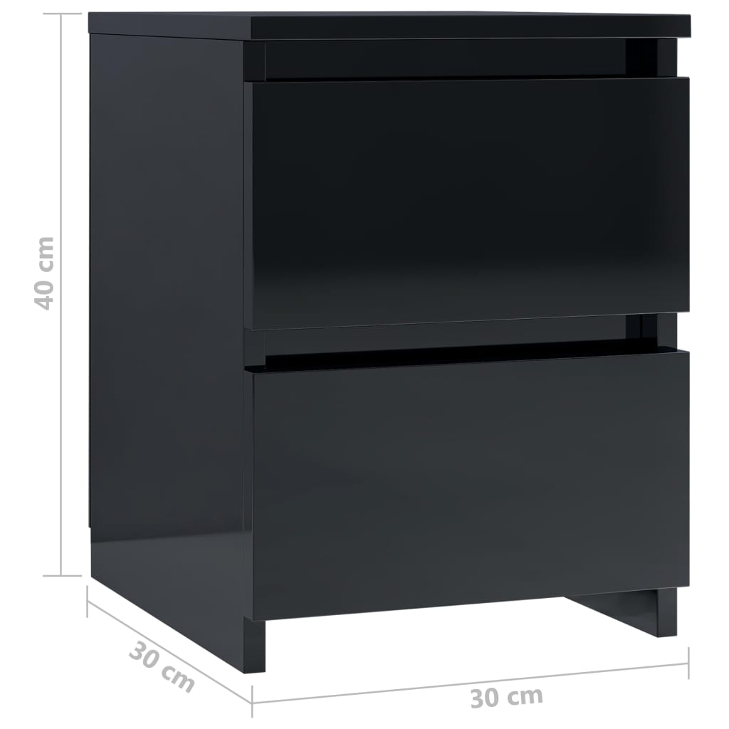 vidaXL Nočný stolík lesklý čierny 30x30x40 cm drevotrieska