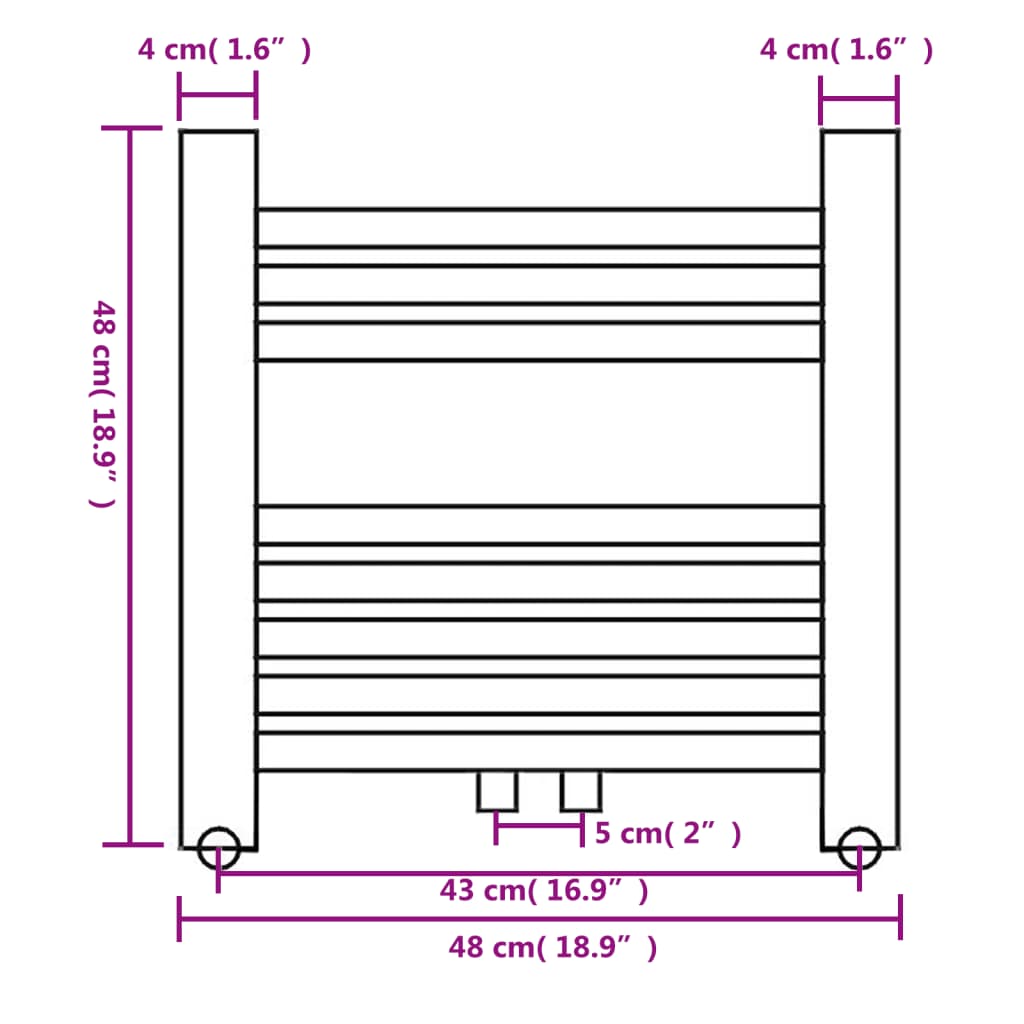 Rebríkový radiátor na centrálne vykurovanie, rovný 480x480 mm