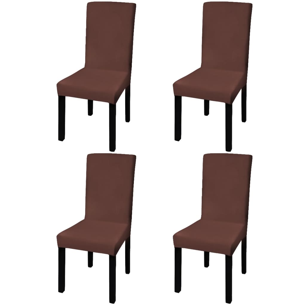 vidaXL Rovný naťahovací návlek na stoličku, 4 ks, hnedý