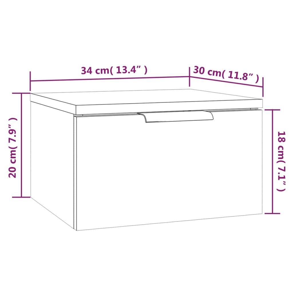 vidaXL Nástenný nočný stolík hnedý dub 34x30x20 cm