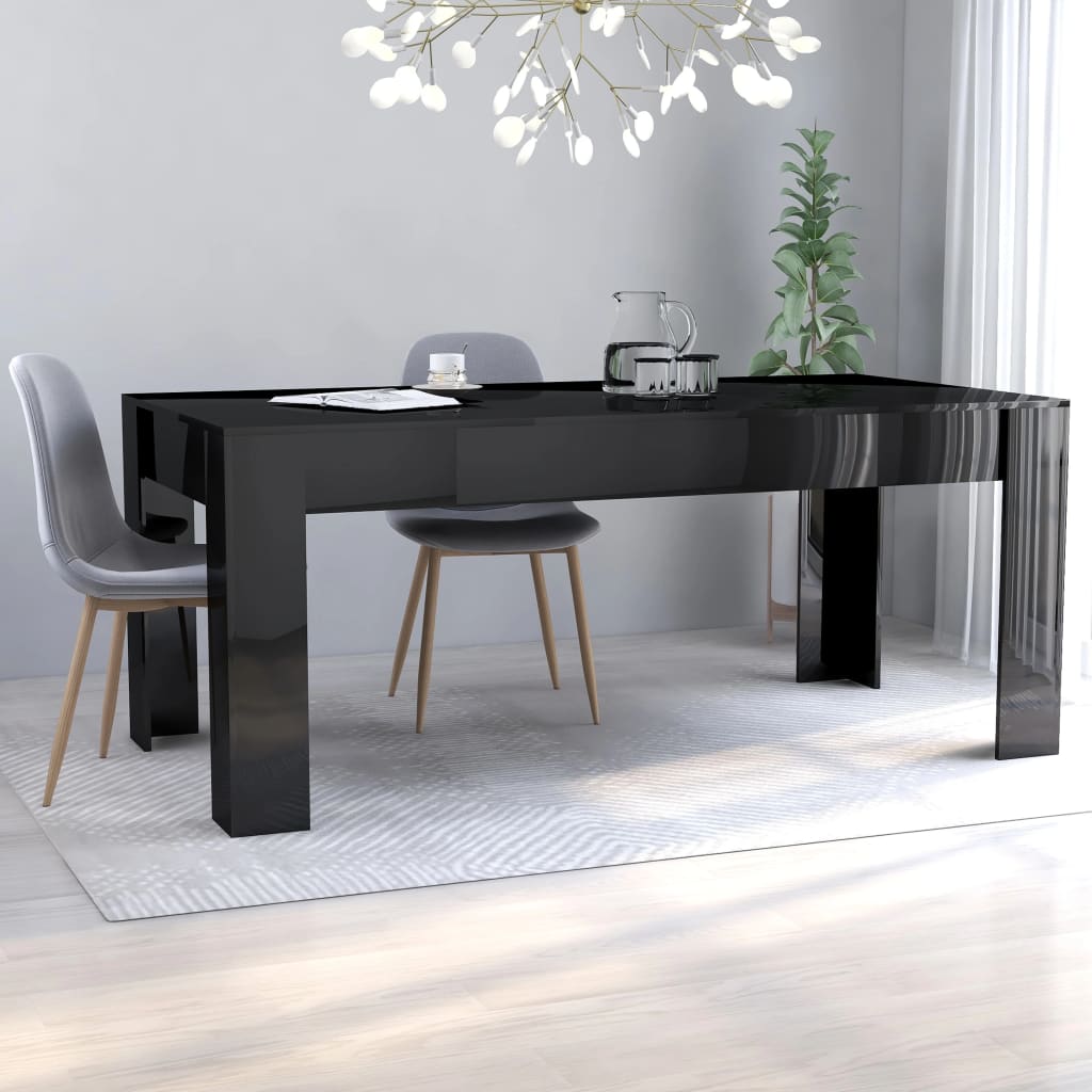 vidaXL Jedálenský stôl, lesklý čierny 180x90x76 cm, drevotrieska