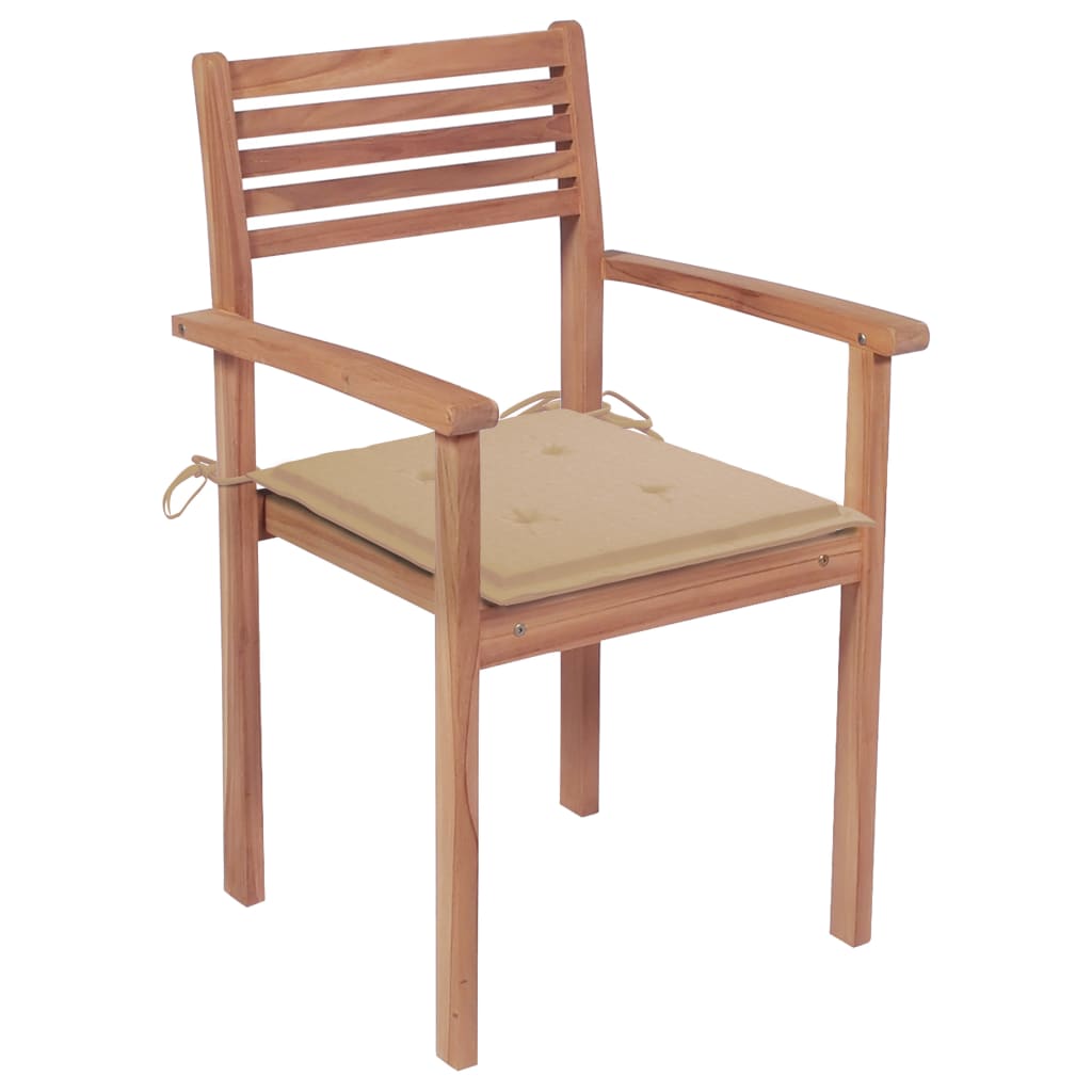 vidaXL Záhradné stoličky 2 ks s béžovými podložkami tíkový masív
